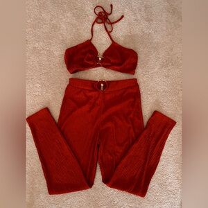 SHEIN Orange Two-Piece Jumpsuit Set